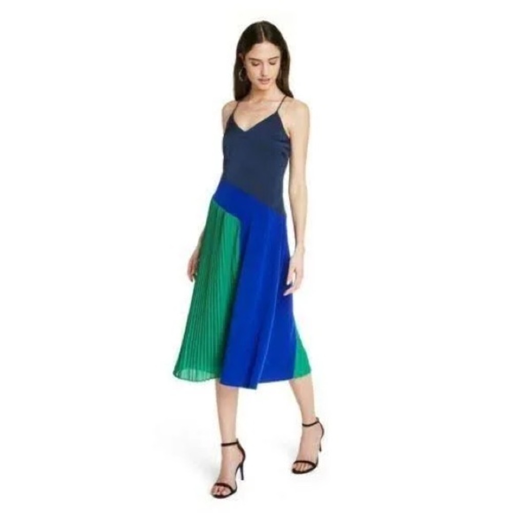 Cushnie Blue and Green Asymmetrical Midi Dress